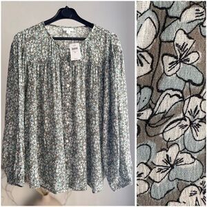 J. Jill Floral Blouse Shirt Voluminous Wide Sleeve NWT Medium